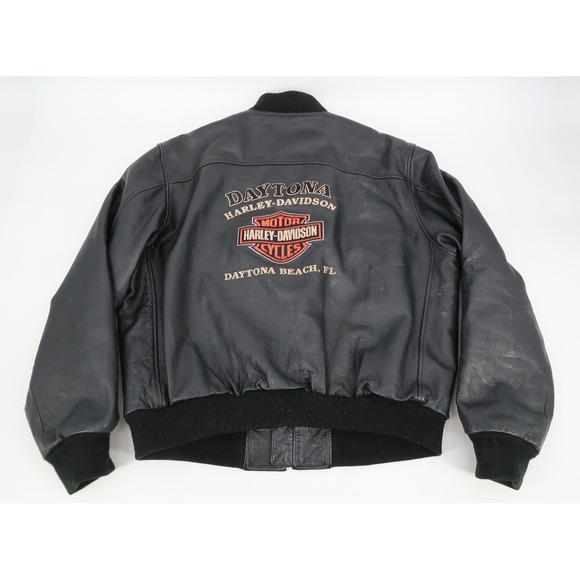 Harley Davidson Daytona Beach Florida Leather Motorcycle Bomber Jacket Large